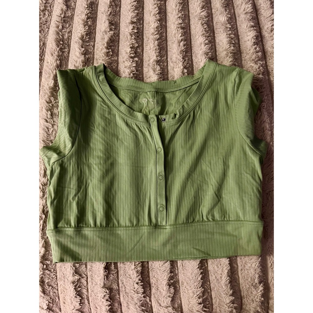 OFFLINE by Aerie Real Me Ribbed Henley Crop Top Sage Green Medium